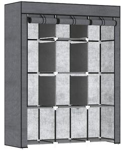 HOMCOM Guardaroba in Tessuto non Tessuto e Acciaio con 8 Ripiani e 2 Barre, 125x43x162.5 cm, Grigio Carbone
