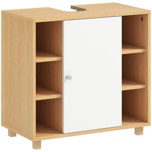 HOMCOM Mobile Sottolavabo Bagno con Armadietto a 2 Ante Soft-Close e 6 Ripiani Aperti, 60x33x57cm, Bianco | Aosom Italy