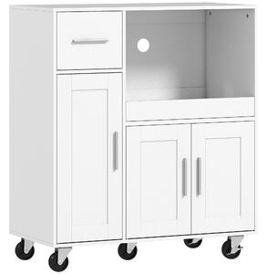 HOMCOM Mobiletto Microonde in Legno con Cassetto, 2 Armadietti, Ripiano Aperto e Piano Regolabile, 80x40x88.7 cm, Bianco | Aosom Italy