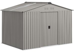 Outsunny Casetta da Giardino con Prese d'Aria e Tetto Inclinato, Doppia Porta Scorrevole Bloccabile, Grigio Argento | Aosom Italy