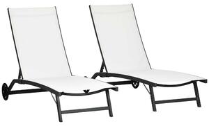 Outsunny Set 2 Lettini Prendisole con Schienale Reclinabile, in Alluminio e Tessuto Traspirante, 66x165x102 cm, Crema | Aosom Italy