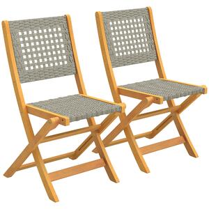 Outsunny Set di 2 Sedie Pieghevoli da Giardino in Rattan PE e Legno di Acacia, Supporto fino a 160 kg, Grigio | Aosom Italy