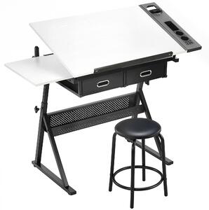 HOMCOM Tavolo da Disegno Regolabile, Scrivania e Sgabello per Disegno e Lavoro, Bianco | Aosom Italy