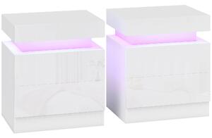 HOMCOM Set 2 Comodini LED a 16 Colori e 4 Modalità con 2 Cassetti, in Legno, 45x35x52 cm, Bianco Lucido | Aosom Italy