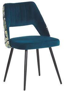 Set di 2 sedie da pranzo Seduta in velluto blu Gambe in metallo Nero con motivo floreale sul retro intagliato Beliani
