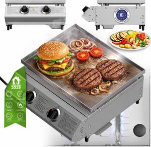 TurboTronic Barbecue a Gas da Tavolo - BBQ6 - Piastra a Gas Plancha in Acciaio Inox 46x40 cm con 2 Bruciatori 6,3 kW Accensione Piezo e Raccoglitore Grasso Nero