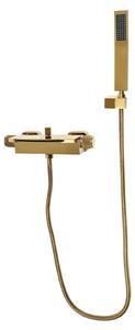Miscelatore per vasca da bagno a cascata, montaggio a parete, acciaio inossidabile, con controllo dell'acqua calda e fredda, due manopole, bocchetta orientabile, finitura dorata