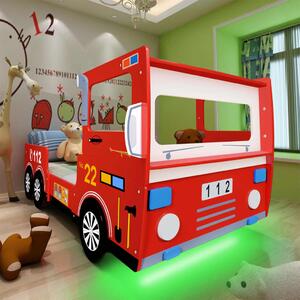 Letto a LED per Bambini Camion Pompieri con Materasso 200x90 cm