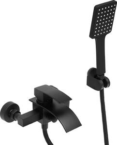 Rubinetto per vasca da bagno – Miscelatore a parete con effetto cascata – Con doccetta manuale – Realizzato in ottone e acciaio inossidabile 304 – Colore nero