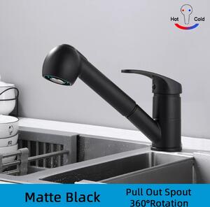 Rubinetto da cucina con gancio estraibile, rotazione a 360°, miscelatore per lavello con acqua calda e fredda, finitura cromata, nero