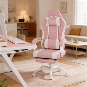 Sedia da ufficio girevole e confortevole, sedia ergonomica per computer, sedia da gaming con funzione massaggio (solo sedia da ufficio) - Rosa e bianco