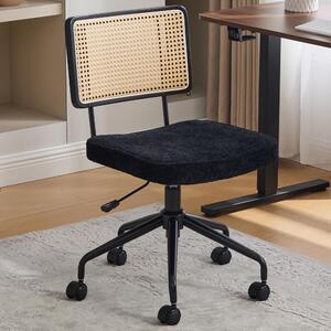 Sedia da ufficio vintage, girevole a 360°, con schienale in rattan e seduta imbottita in ecopelle