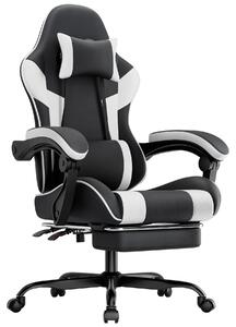 Sedia da gaming ergonomica, con supporto lombare, rivestita in ecopelle, confortevole, capacità di carico fino a 200 kg, altezza del sedile e schienale regolabili - Colore: nero e bianco