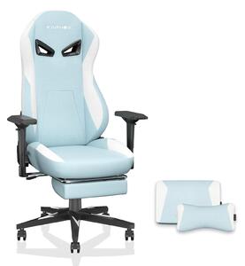 Sedia da gaming KORNOX, rivestita in tessuto, con poggiapiedi, schienale alto, regolabile in altezza, con supporto lombare e poggiatesta, colore azzurro
