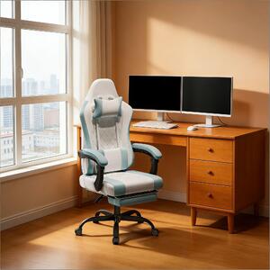 Sedia ergonomica per computer, sedia girevole da ufficio, sedia da gaming con funzione massaggio (solo sedia da ufficio) - blu, bianco