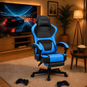 Sedia da gaming per ufficio, con supporto lombare e cervicale, poggiapiedi, portata massima 136 kg, rotazione a 360°, ideale per l'ufficio domestico e le pause. Colore: nero e blu