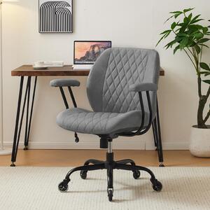 Sedia da ufficio moderna ed ergonomica, in pelle, con supporto lombare, regolabile in altezza, base girevole, braccioli, ideale per ufficio, gaming o lettura, colore grigio