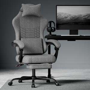 Sedia da gaming in tessuto, con funzione massaggio, poggiatesta, ergonomica, stile racing, con poggiapiedi - GRIGIO SCURO