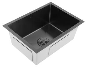Lavello da incasso per cucina - Vasca singola - Acciaio inossidabile 304 - Rettangolare - Con rubinetto - 55 x 40 cm, colore nero