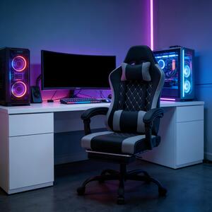 Sedia da ufficio girevole, sedia ergonomica per computer, sedia da gaming con massaggio (solo sedia da ufficio) - Nero + Grigio