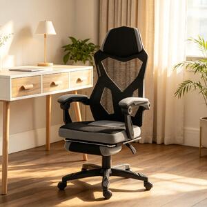 Sedia da gaming ergonomica, con schienale alto, sedia da ufficio girevole, sedia da computer (solo sedia da computer) - Nero + Grigio