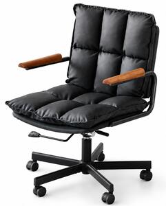Sedia da ufficio in ecopelle con braccioli in legno di quercia, regolabile in altezza, con una capacità di carico di 136 kg, dotata di funzione di blocco oscillante e ruote silenziose, ideale per l'ufficio domestico o lo studio