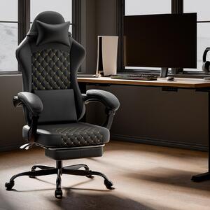 Sedia da gaming in ecopelle PVC, con funzione massaggio, poggiapiedi, ergonomica, capacità massima di 150 kg - colore nero