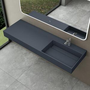 Doporro Lavabo Bagno Sospeso Lavabo da Appoggio Rettangolare in Marmo Resina Antracite Opaco, Vasca a Destra 150x48x13 cm con 1 Foro Rubinetto e Piletta Scarico, Colossum12