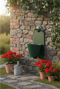 Fontana da Parete Giardino con Rubinetto e Secchio Removibile Dimensioni 23x25xh 50cm - peso 6,7kg con tubo rubinetto, Garantita contro la ruggine Colore Verde