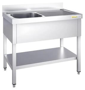 Lavello in acciaio inossidabile, dimensioni 1000x600 mm, con un vano a sinistra e un sistema di scolo a destra, linea PREMIUM - GOLDINOX
