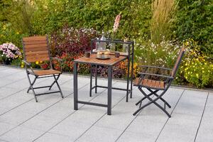 Set da balcone Merxx Santorin, 3 pezzi, 2 sedie pieghevoli, tavolo pieghevole da balcone 91 x 60 x 87 (74) cm - Alluminio/Acacia