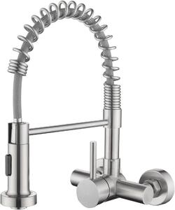Miscelatore da cucina a parete, con doccetta estraibile, 2 getti, rotazione a 360 gradi, acciaio inossidabile, finitura nero opaco, adatto per