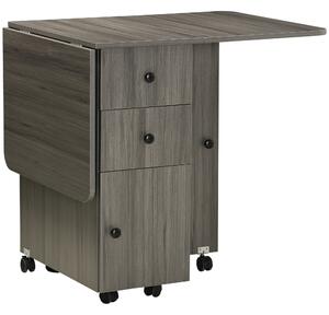 HOMCOM Tavolo da cucina pieghevole, tavolo da pranzo pieghevole, 2 piani pieghevoli con 2 cassetti, 1 armadio e 1 vano portaoggetti, 120 x 60 x 76,5 cm - Grigio scuro