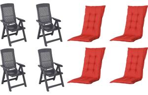 Set di 4 sedie pieghevoli Progarden Tampa con cuscino, antracite/rosso