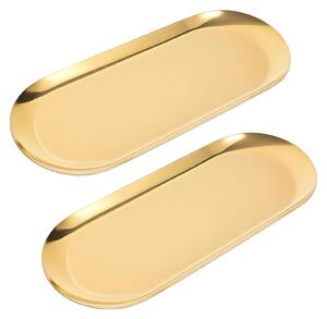 2 vassoi decorativi in acciaio inossidabile per gioielli e cosmetici, color oro