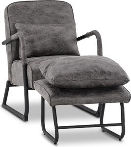 Poltrona MCombo con sgabello per soggiorno, poltrona relax retro vintage con cuscino in vita, poltrona lounge poltrona imbottita in tessuto microfibra, 4742 (grigio scuro)
