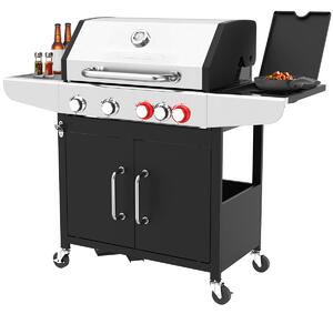 Barbecue a gas ProfiCook fino a 450°C | griglie in ghisa | incluso regolatore di pressione del gas e tubo flessibile | 4 bruciatori | bruciatore laterale | barbecue a gas | PC GG 1312
