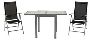 Set di mobili da giardino Merxx Amalfi 3 pezzi, 2 poltrone pieghevoli, tavolo allungabile da balcone 65 (130) x 65 cm, nero - alluminio/tessuto