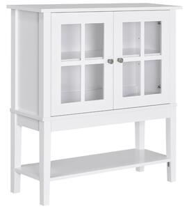 HOMCOM Credenza Cucina Moderna con 2 Ante in Vetro Temperato, Ripiano regolabile, 80x28x84 cm, Bianco | Aosom Italy
