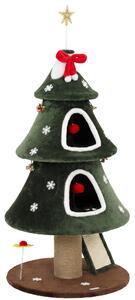 PawHut Albero Tiragraffi Natalizio per Gatti, 2 Cucce, Scala in Sisal, Pali in Juta e Palline, 60x60x132 cm, Verde | Aosom Italy