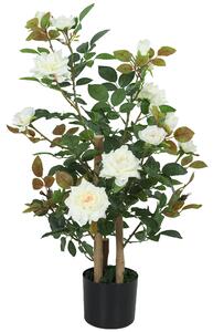 HOMCOM Pianta Finta di Rosa con 17 Fiori, 344 Foglie, Vaso, Anti-UV, Decorazione per Interno ed Esterno, Bianco | Aosom Italy
