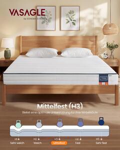 Materasso VASAGLE 160 x 200 x 16 cm, schiuma memory gel, 7 zone, rigidità media, rivestimento sfoderabile, traspirante, bianco