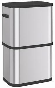 HOMCOM Pattumiera Rettangolare 60L in Acciaio Inox con Coperchio, Chiusura Ammortizzata, Fermasacco, Argento | Aosom Italy