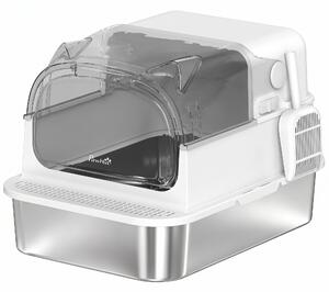 Lettiera Gatti Chiusa XL 3 in 1 90 L 70x50x46 cm con Coperchio Rimovibile e Paletta in Acciaio Inox e ABS Bianco
