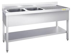 Lavello in acciaio inossidabile, dimensioni 1400x600 mm, con 2 vasche a sinistra e scolapiatti a destra, linea PREMIUM - GOLDINOX