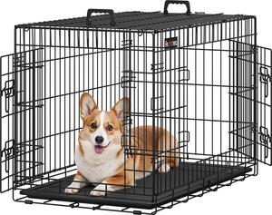 Songmics Gabbia per cani pieghevole a 2 porte Ciotola in plastica nera