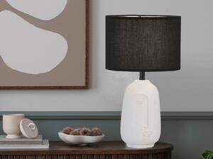 Lampada da tavolo dal design insolito base in Vetroceramica bianca e paralume in tessuto nero alta 39 cm