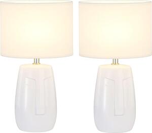 Set di 2 lampade da tavolo, Vetroceramica bianca, paralume in tessuto, H 38,5 cm