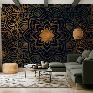 Carta da parati Disegno simmetrico - Motivo di fiori in stile orientale nero e dorato