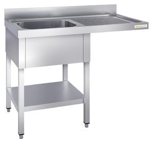 Lavello per lavastoviglie in acciaio inossidabile, con un vano, dimensioni 1400x700 mm, con scolapiatti integrato a destra, modello PREMIUM - GOLDINOX